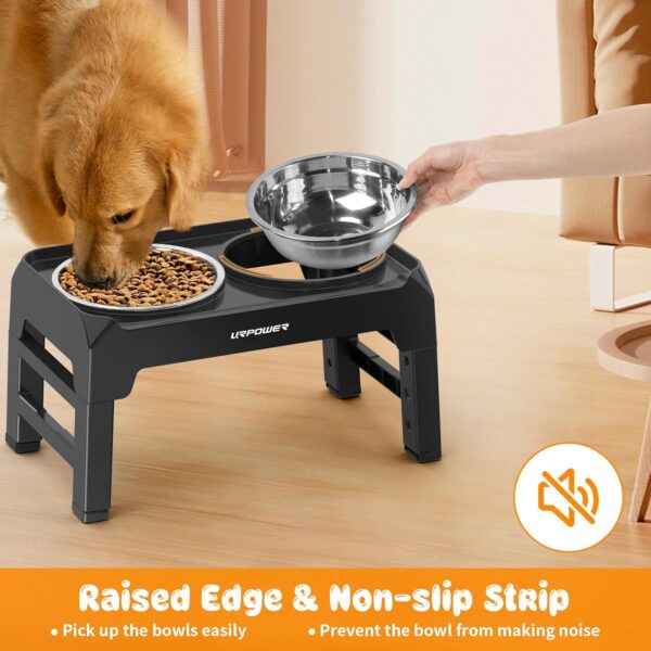 URPOWER Elevated Dog Bowls 4 Height Adjustable Raised Dog Bowl with No Spill Edge 2 Thick 50oz Stainless Steel Dog Food & Water Bowl Non-Slip Dog Bowl Stand for Small Medium Large Dogs and Pets - Image 5