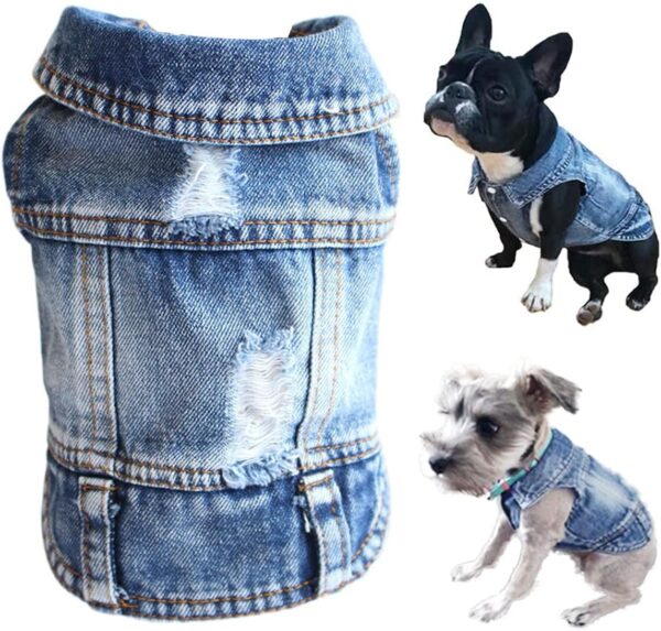 Dog Jean Jacket, Puppy Blue Denim Lapel Vest Coat Costume, Girl Boy Dog T-Shirt Clothes, Cool and Funny Apparel Outfits, Machine Washable Dog Outfits for Small Medium Dogs Cats (M)