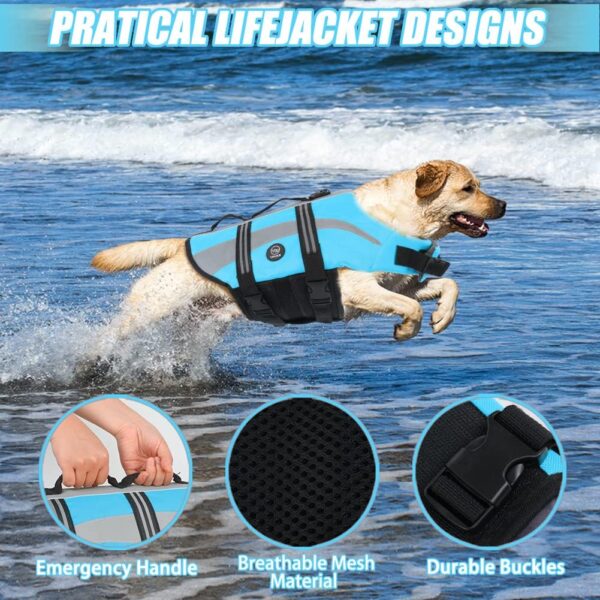 EMUST Life Vests for Dogs, Lightweight Small/Medium/Large Dog Life Preserver, XL Dog Life Jacket for Swimming/Boat/Water, Life Jacket for Large Dogs,Blue, XL - Image 4