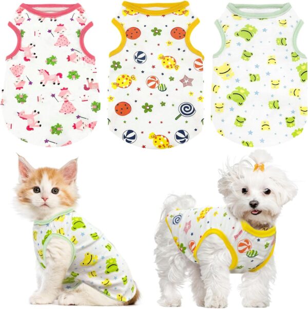 3 Pack Dog Shirt Cute Puppy Dog Clothes for Small Dogs Girl Soft Cotton Pet Sleeveless Vest Chihuahua Yorkie Clothes Shih Tzu Dog Outfit Doggy Kitten Small Dog Clothes Female,M