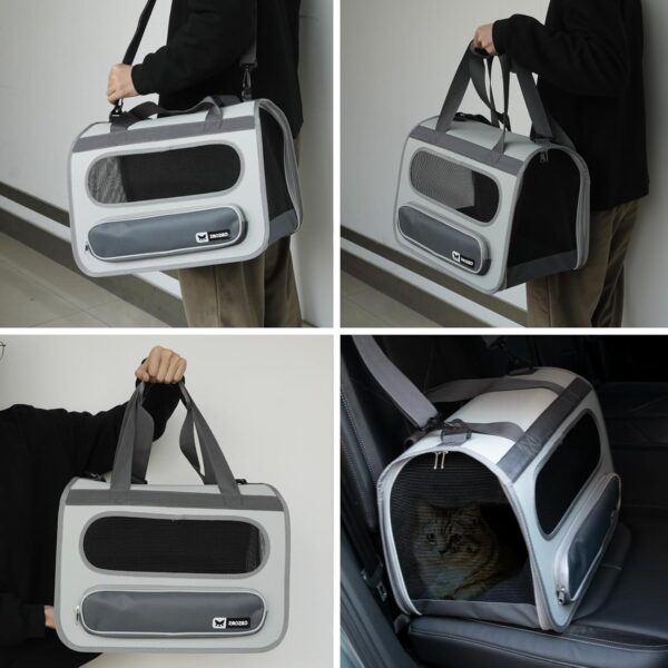 Cat Travel Carrier, Pet Travel Carrier by Airplane Approved Under seat, TSA Airline Approved Cat Carrier, with Flea Comb, De-Shedder, Feeding Bowl, Double Holes Cat Nail Clippers, Grey - Image 7