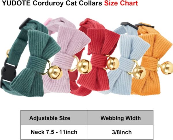 Cotton Breakaway Cat Collar with Bow Tie and Bell, Adjustable Cute Soft Corduroy Kitten Collars for Girl and Boy Cats,Orange - Image 2