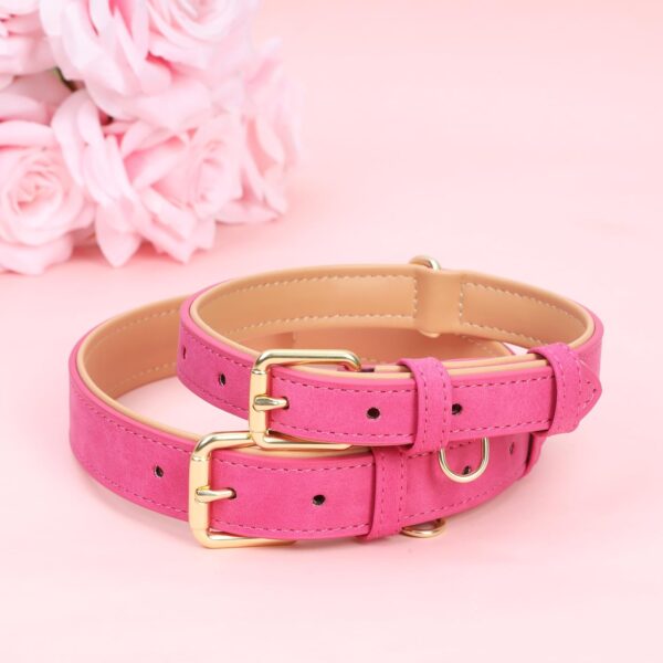 Leather Dog Collar for Small Medium Large Dogs, Soft Padded Dog Leather Collar with Heavy Duty Gold Buckle, Durable & Comfortable for Medium Dogs Daily Walking (Hot Pink, M) - Image 6