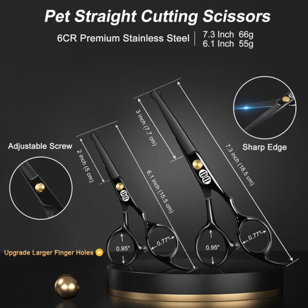 CIICII Dog Grooming Scissors Kit, 10-In-1 Professional Pet Grooming Scissors Set with Safety Round Tip (Dogs/Cat Hair Cutting Trimming Thinning Shears with Curved Scissors) for DIY Home Salon (Black) - Image 2