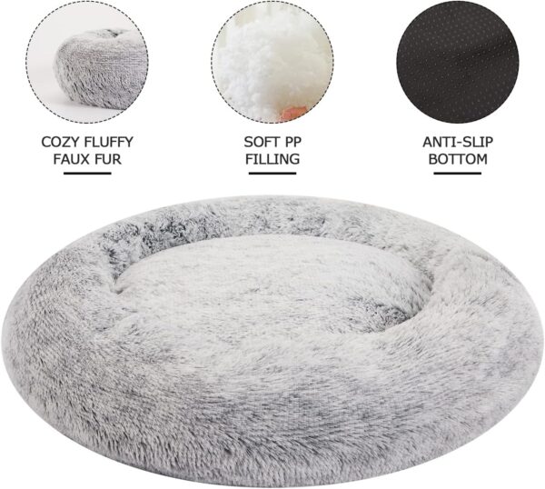 Calming Donut Dog Bed, 30 Inches Round Fluffy Dog Beds for Medium Dogs, Anti-Anxiety Plush Dog Bed, Machine Washable Pet Bed (Dark Grey, Medium) - Image 3