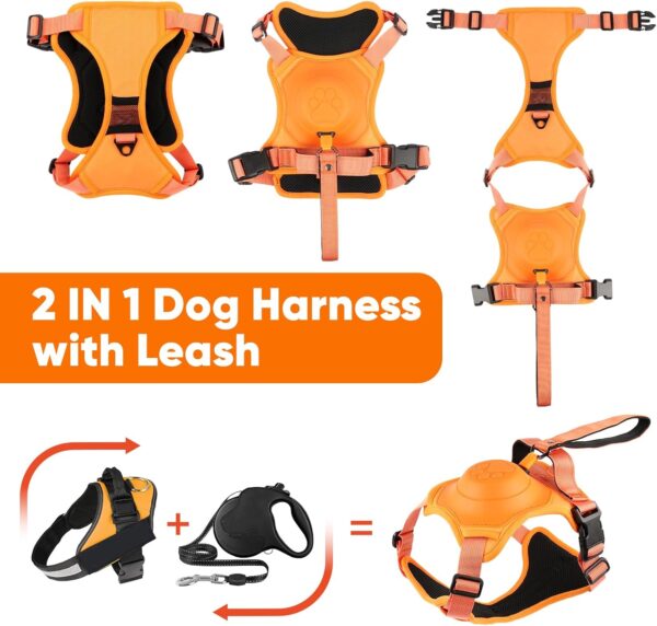 Retractable No-Pull Dog Harness, Auto-Stop Rope for Safety Use, Adjustable Reflective Oxford Easy Control,for 15-33 LBS Medium/Large Dogs Use(Orange) - Image 4