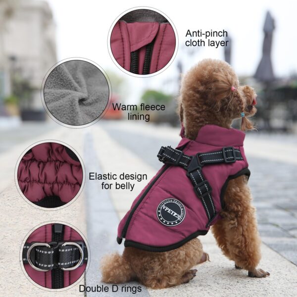 Dog Winter Coat,Warm Dog Jacket Paded Fleece Dog Vest with Built in Harness,Waterproof Windproof Reflective Cozy Adjustable Snow Pet Coat Clothes with Zipper for Small Medium Dogs - Image 4