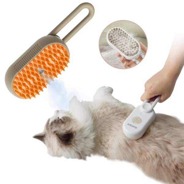 2nd Generation Spray Pet Grooming Brush for Dogs & Cats, 3-in-1 Design: Hair Remover, Cleaning Brush and Massaging Brush (GooCare-Khaqi)