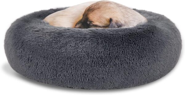 SAVFOX Faux Fur Calming Dog Bed, Small | 23''x23'', Non Skid, Washable, Donut