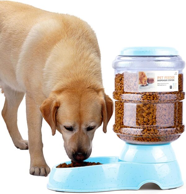 Automatic Dog Feeders, Dog Feeder Dispenser for Large Dogs, Basic Gravity Automatic Dog Cat Feeder, Dry Food Storage Container Bowl 1 Gallon Capacity, Travel Supply Feeder for Large Dog