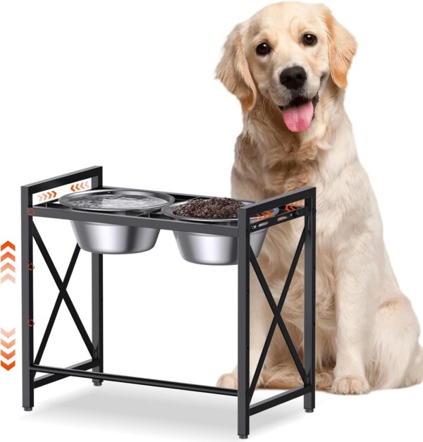 Elevated Dog Bowls Stand, Adjustable Width Raised Dog Bowl Stand for 6-11" Bowls, 3 Height Adjustments Dog Food Bowl Stand for Large Medium Breed(Bowl Not Included)