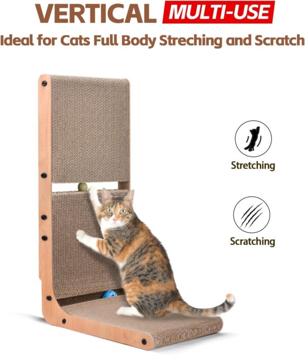 AUSCAT Cardboard Cat Scratcher, Vertical Cat Scratchers for Indoor Cats, 27.2 Inch L-Shape Cat Scratch Pad with Two Build-in Toy Balls - Image 4