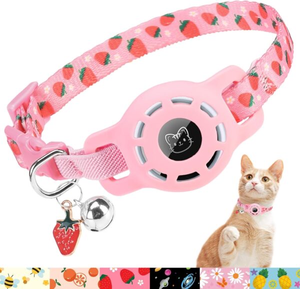 BINGPET AirTag Cat Collar with Bells, Upgraded Safety Elastic Cat Collar with Airtag Cat Collar Holder, Anti-Lost Cat Collars for Girl Boy Cats, Anti-Suffocation Kitty Puppy Collars