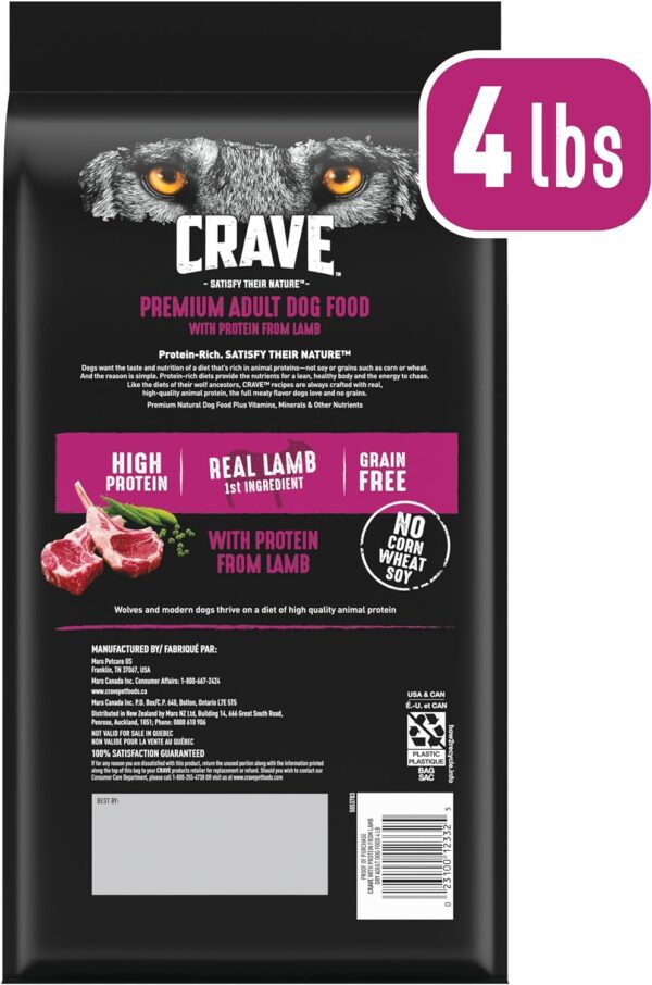 CRAVE Grain Free High Protein Adult Dry Dog Food with Lamb, 4 lb. Bag - Image 2