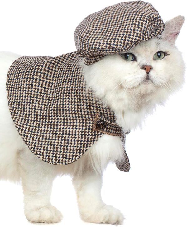 Cat Halloween Costume Cute Plaid Pet Clothes with Classic Hat Kitten Cosplay Shirts Cope for Cats Outfits (M) - Image 5