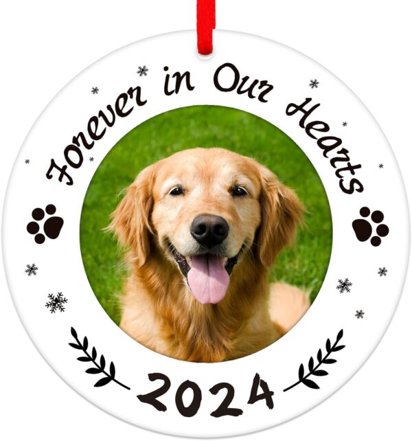 WaaHome Picture Frame Dog Memorial Christmas Ornaments 2024 Forever In Our Hearts Pet Memorial Ornaments for Christmas Tree, Pet Memorial Gifts, Sympathy Remembrance Gifts for Loss of Dog Cat Pet