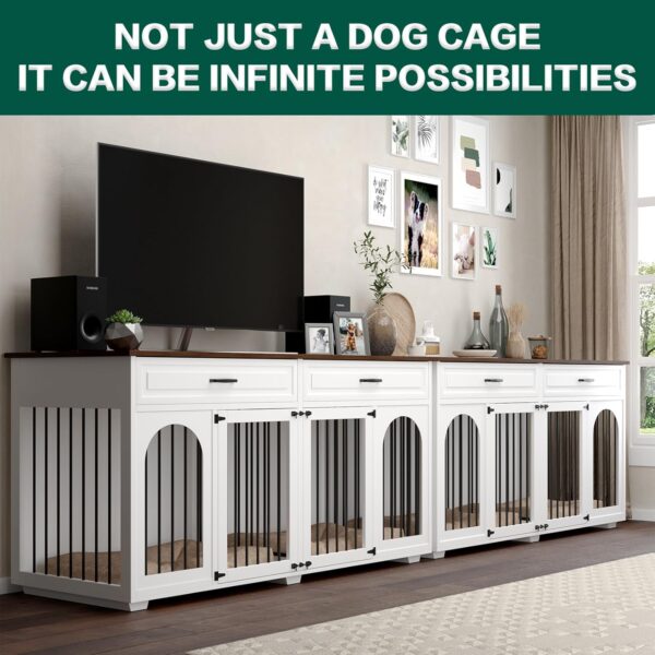 Double Dog Crate Furniture,74.8 Inch Dog Crate Kennel Furniture for 2 Large Breed Dogs,Heavy Duty Wooden Dog Crate with Divider&2 Drawers,White - Image 6