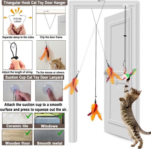 Interactive Cat Toys with Silvervine Cat Chew Toy Sets - Cat Toy for Indoor Cats Suction Cup Cat Wand Toy with Rope Cat Toys Door Hanging Kitten Toys, Detachable Feather/String/Mouse/Worm Cat Toys ﻿ - Image 3