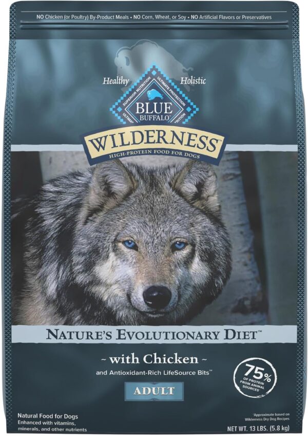 Blue Buffalo Wilderness Natural High-Protein Dry Food for Adult Dogs, Chicken Recipe, 13-lb. Bag