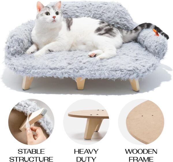 MEWOOFUN Removable Washable Cover Cat Bed - 26"x18.3"x8.5" Elevated Wooden Pet Sofa for Cats & Small to Medium Dogs, Modern Pet Furniture (Grey) - Image 5