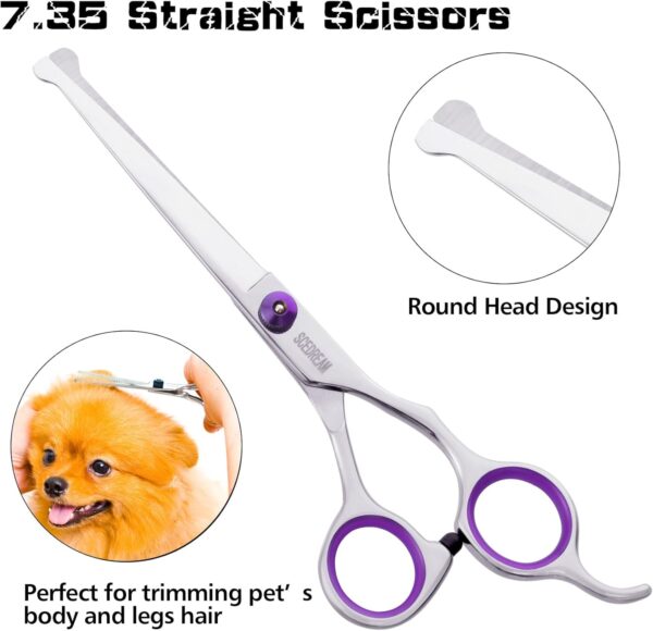 5 in 1 Dog Grooming Scissors Kit with Safety Round Tips Dog Scissors for Grooming 4CR Stainless Steel Grooming Scissors for Dogs and Cats, Professional Pet Grooming Shears, Purple - Image 5