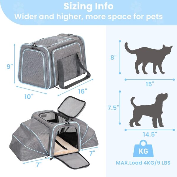 Petsfit Expandable Cat Carriers Airline Approved, 16"x10"x9" Small Dog Carrier Soft-Sided Portable Washable Pet Travel Carrier with Two Extension for Kitten,Rabbit, Puppy, Small Animal - Image 2