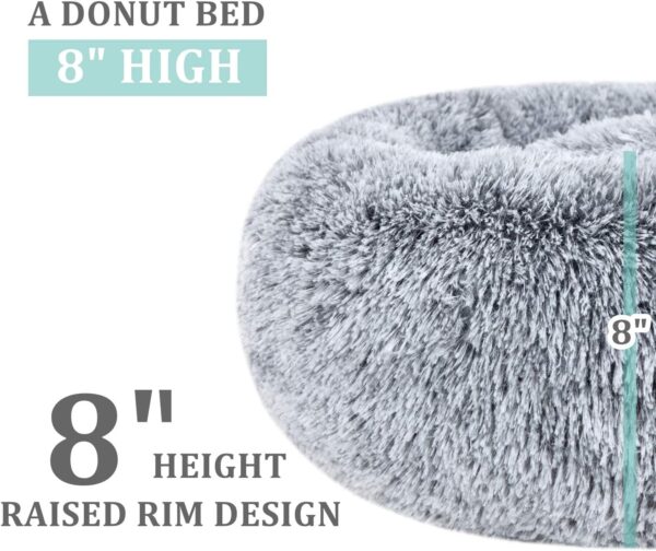 Calming Faux Fur Donut Cuddler Dog Bed,Washable Round Cat Bed Pillow Cuddler Gradient Color(23"/30") for Small Medium Large Dogs (XL 36", Grey) - Image 5