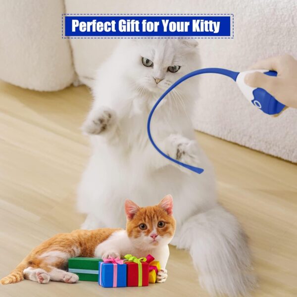 Cat Wand Toy, Automatic Silicone Tail Teaser Toy 2 in 1, Electronic Interactive Toy for Indoor Cats, Rechargeable Exercise Toy for Kitten-Navyblue - Image 7