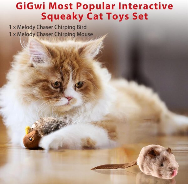 Gigwi Automatic Cat Toys Pack, Interactive Cat Toys Electronic Squeaky Animals Bird and Mouse, Plush Toys for Cats to Play Alone, Play and Squeak Cat Toys for Indoor Cats Boredom, 2 Pcs - Image 2