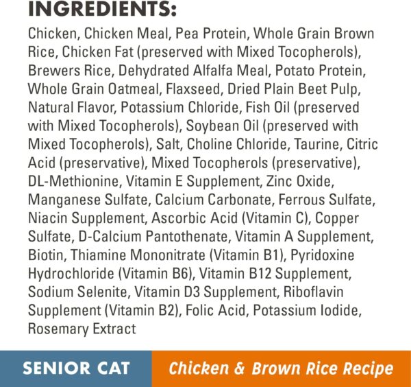 NUTRO WHOLESOME ESSENTIALS Senior Indoor Natural Dry Cat Food for Healthy Weight Farm-Raised Chicken & Brown Rice Recipe, 14 lb. Bag - Image 5