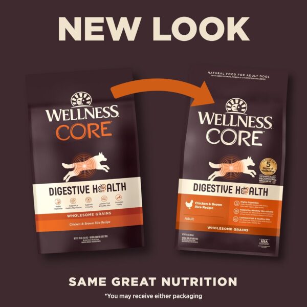 Wellness CORE Digestive Health Dry Dog Food with Wholesome Grains, Highly Digestible, For Dogs with Sensitive Stomachs, Made in USA with Real Chicken (Adult, 24-Pound Bag) - Image 2