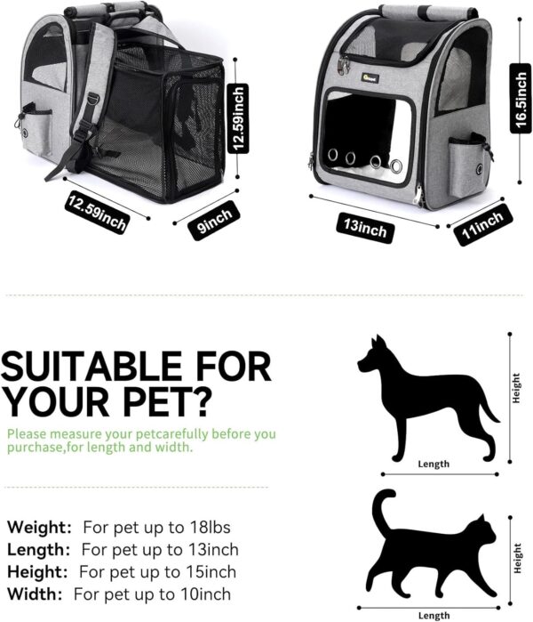 HOOPET Cat Backpack Carrier, Small and Medium Dogs and Cats Bags,Expandable Pet Carrier Backpack,Airline Approved,Suitable for Hiking/Travel/Camping, Etc, Foldable, Easy to Carry (Grey-01) - Image 2