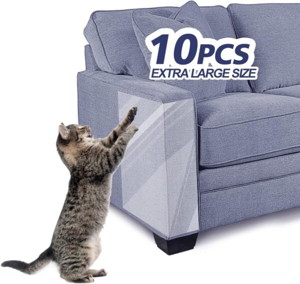 10 Pcs Extra Large Furniture Protectors from Cats, 5pcs 17" x12” & 5pcs 17"x10" Cat Scratch Deterrent Sheet, Double-Sided Training Tape, Cat Scratch Couch Protector