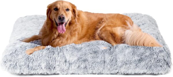 EHEYCIGA Fluffy Dog Crate Pad, Plush Faux Fur Dog Bed for Extra Large Dogs, Calming Anti Anxiety XL Dog Bed for Crate, Washable Soft Warm Dog Crate Mat with Non-Slip Bottom, Grey