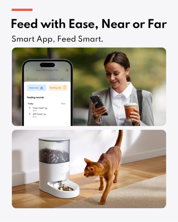 Homerunpet Smart Automatic Cat Feeder - WiFi & Bluetooth, Custom Timed Feeding, 30-Day Freshness for Dry Food, 1-20 Portions per Meal, 304 Stainless Steel Bowl - Image 3