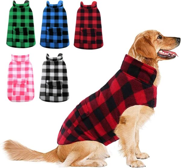 ASENKU Plaid Dog Winter Coat, Dog Fleece Jacket Plaid Reversible Dog Vest Waterproof Windproof Cold Weather Dog Clothes Pet Apparel for Small Medium Large Dogs Red M