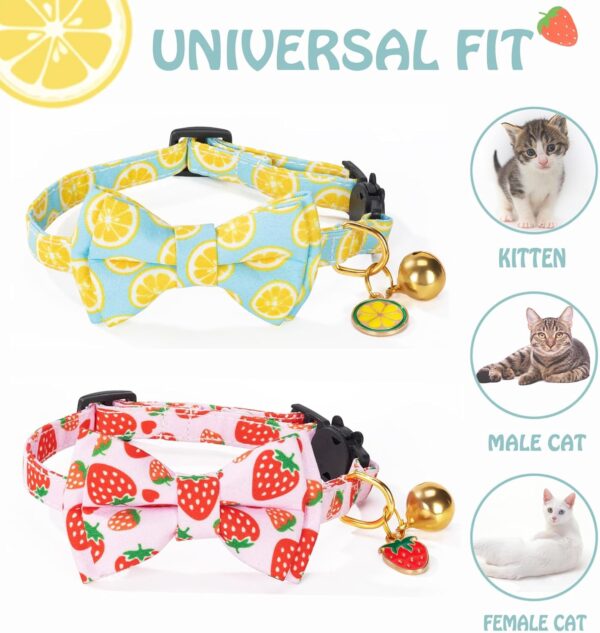 Breakaway Cat Collar with Cute Bow Tie Bell 2Pack Lemon Strawberry Cat Collar for Male Female Soft Cotton Kitty Kitten Collar Cute Cat Collar Ideal for Girl Cats Boy Male Cats - Image 4