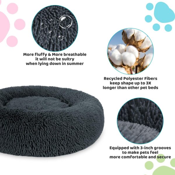 Calming Dog Bed, Anti-Anxiety Warming Cozy Soft Donut Dog Bed, Fluffy Faux Fur Plush Dog Bed for Medium Dogs, Machine Washable.(Grey, 30x30in) - Image 2