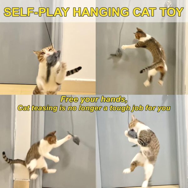 2PCS Door Hanging Cat Toy, Interactive Cat Toys for Bored Indoor Adult Cats, Home Alone Cat Toys Self Play, Cat Door Toy with Adhesive Hooks, Cat Exercise Stimulation Kitten Toys with Mouse - Image 2