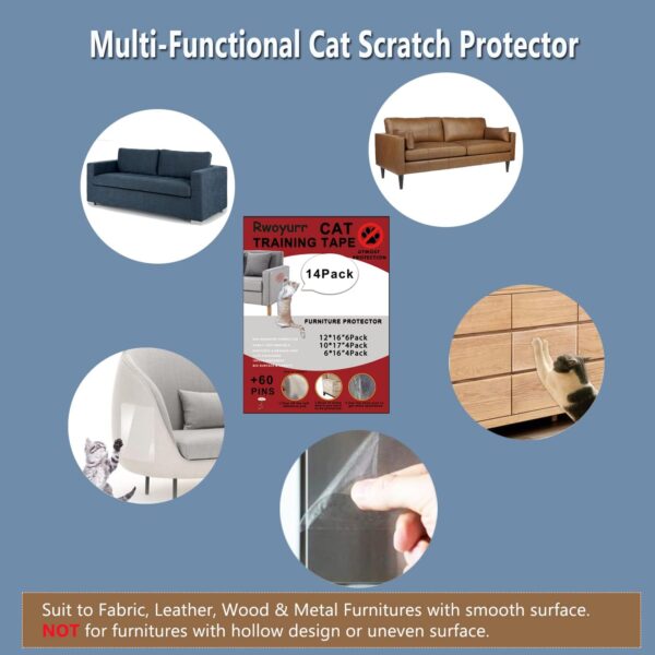 Cat Scratch Furniture Protector, 14 Pack Large Protector for Cats, Anti-Scratch Training Tape Guards for Couch, Clear Single Sided Sofa Protectors - Image 5