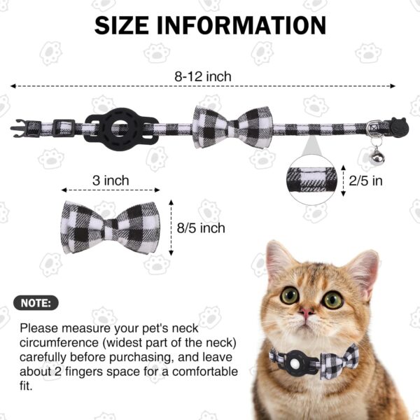 Airtag Cat Collar with Bells, Kitten Collar Breakaway for Girl Boy Cats, Safety Cat Collars with Bow Tie, Cat Collar Airtag Holder for Small Dogs Pets, 1 Pack Adjustable Plaid Design,Black - Image 5