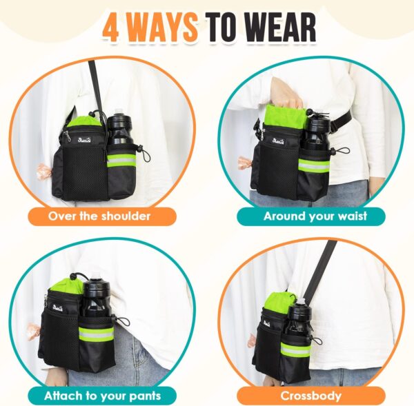 SlowTon Dog Treat Pouch - 4 Ways to Wear Dog Treat Bag with 2-in-1 Whistle Clicker, Adjustable Waist Belt, Metal Clip, Water Bottle Holder, Built-in Poop Bag Dispenser for Pet Training(Green) - Image 2