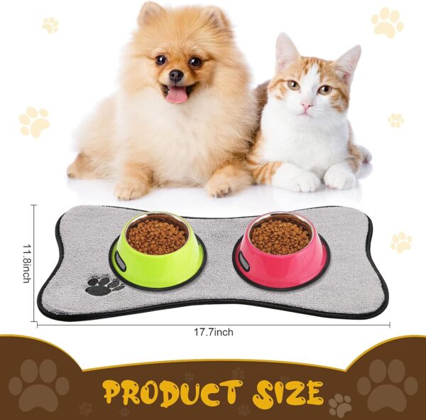 Dog Mat for Food and Water 2 Pieces Bone Shape Dog Mats Non-slip PET Feeding Mat for Under Dog Bowls Embroidered Microfiber PET Bowl Mat Water Absorbent Dog Feeding Mat for Dog PET Supplies, 2 Colors - Image 2