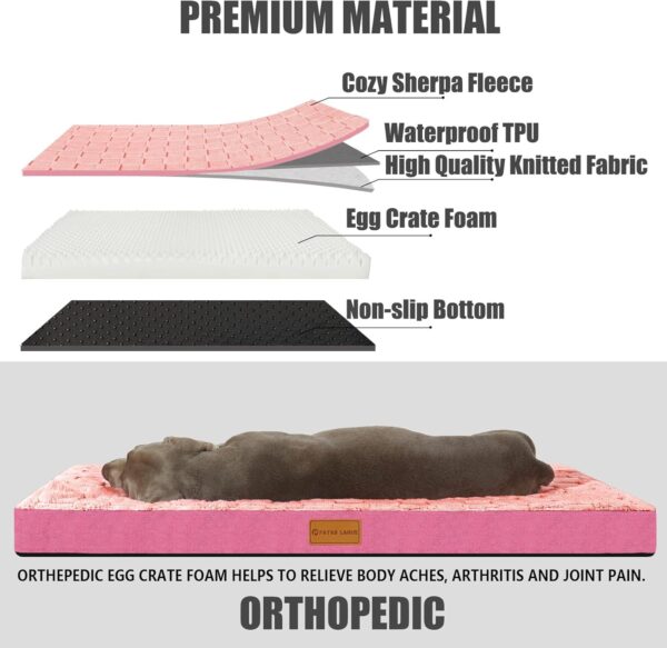 Patas Lague Checkered Orthopedic XL Dog Bed for Large Dogs 42''X28'', Waterproof Big Large Dog Beds with Removable Washable Cover,Egg Crate Foam Pet Bed Mat with Nonskid Bottom, Pink - Image 3