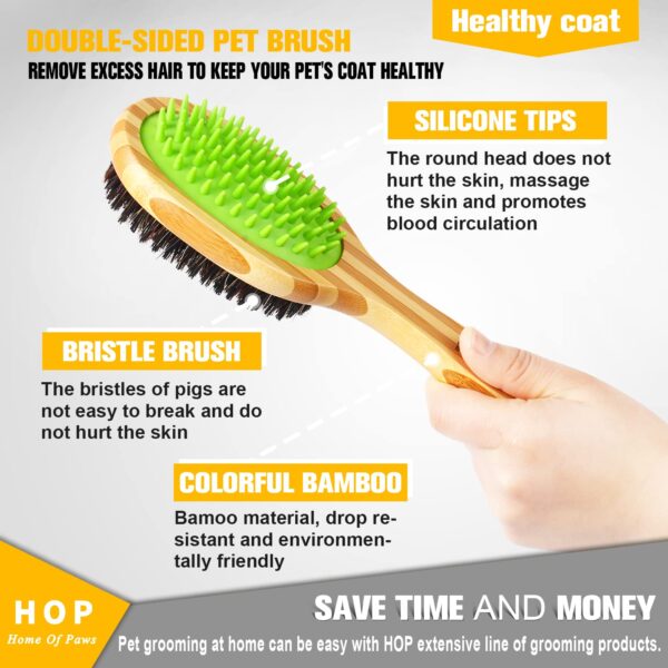 HOP Short Hair Dog Brush Pet Brushing Grooming Comb for Short Hair Coats Detangling and Shedding Coat Hair Remover Two Sided Removing Dirt & Loose Hair for Dogs Home of Paws - Image 2