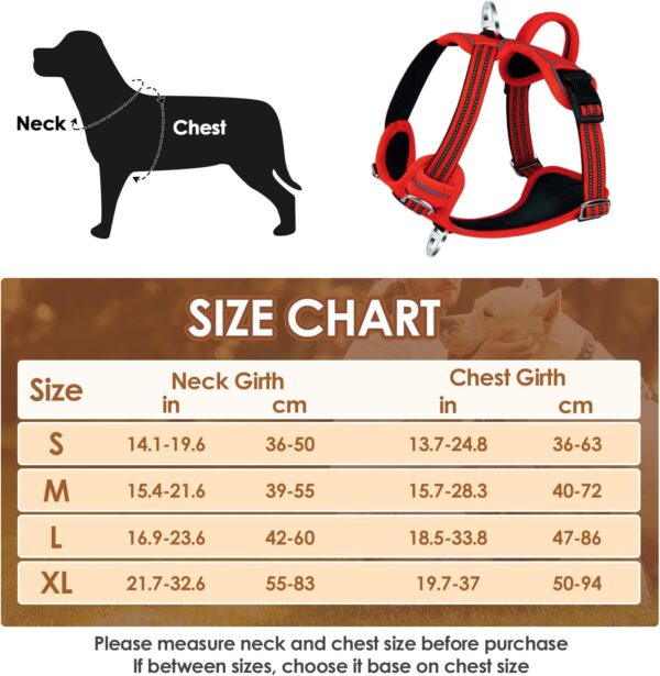 SlowTon No Pull Dog Harness, Heavy Duty No Choke Pet Harness with 2 Leash Clips and Easy Control Vertical Handle, Adjustable Soft Padded Dog Vest for Small, Medium and Large Dogs (Red, Large) - Image 2