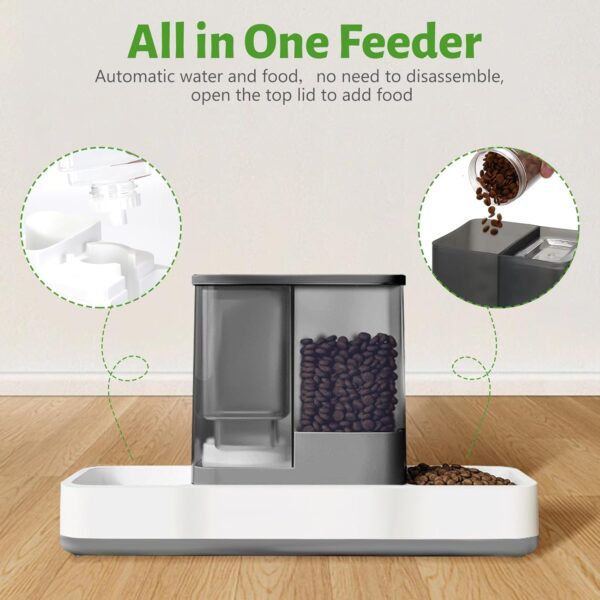 Automatic Small Pet Feeder and Water Dispenser, 2 in 1 Gravity Cat Auto Pet Feeder and Waterer Set Feeder Dish for Small Medium Pets Dog Puppy Kitten (Grey) - Image 2