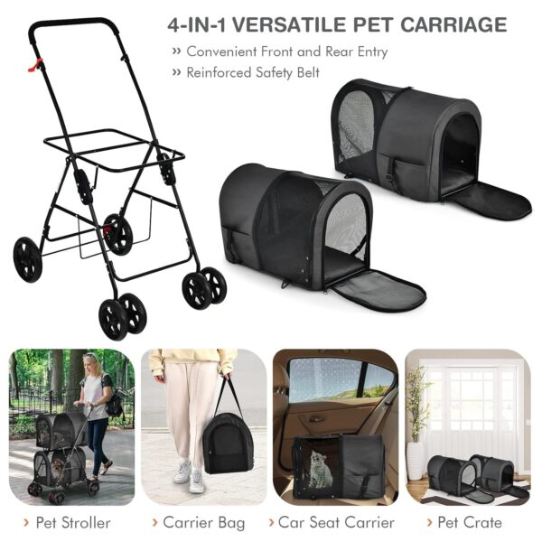 Giantex Double Pet Stroller with 2 Detachable Carrier Bags, Safety Belt, 4 Lockable Wheels Cat Stroller Travel Carrier Strolling Cart, Folding Dog Stroller for Small Medium Dogs Cats Puppy (Black) - Image 2