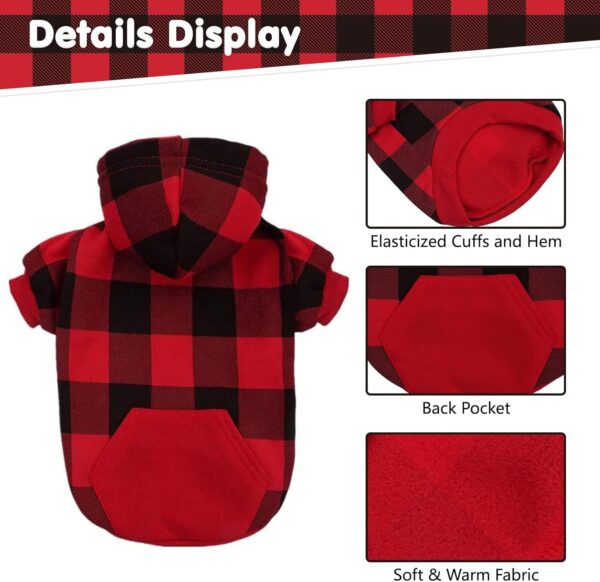 KOOLTAIL Plaid Dog Hoodie Pet Clothes Sweater with Hat and Pocket for Small Medium Large Size Dogs, Soft Winter Warm Dog Cold Weather Coat, Fleece Fall Dog Hooded Sweatshirt for Puppy Cats, Red XL - Image 5