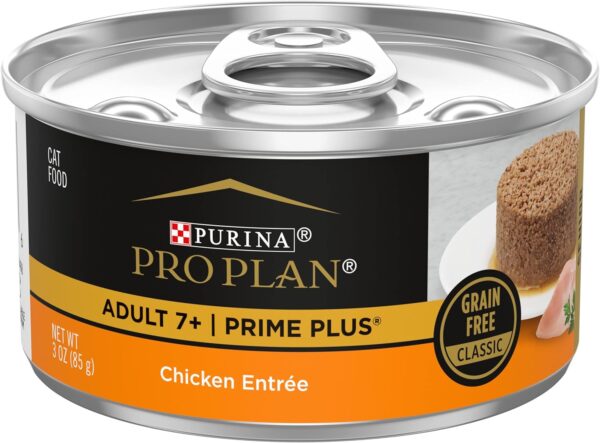 Purina Pro Plan Grain Free Senior Wet Cat Food Pate, SENIOR Adult 7+ Prime Plus Chicken Entree - (Pack of 24) 3 oz. Pull-Top Cans